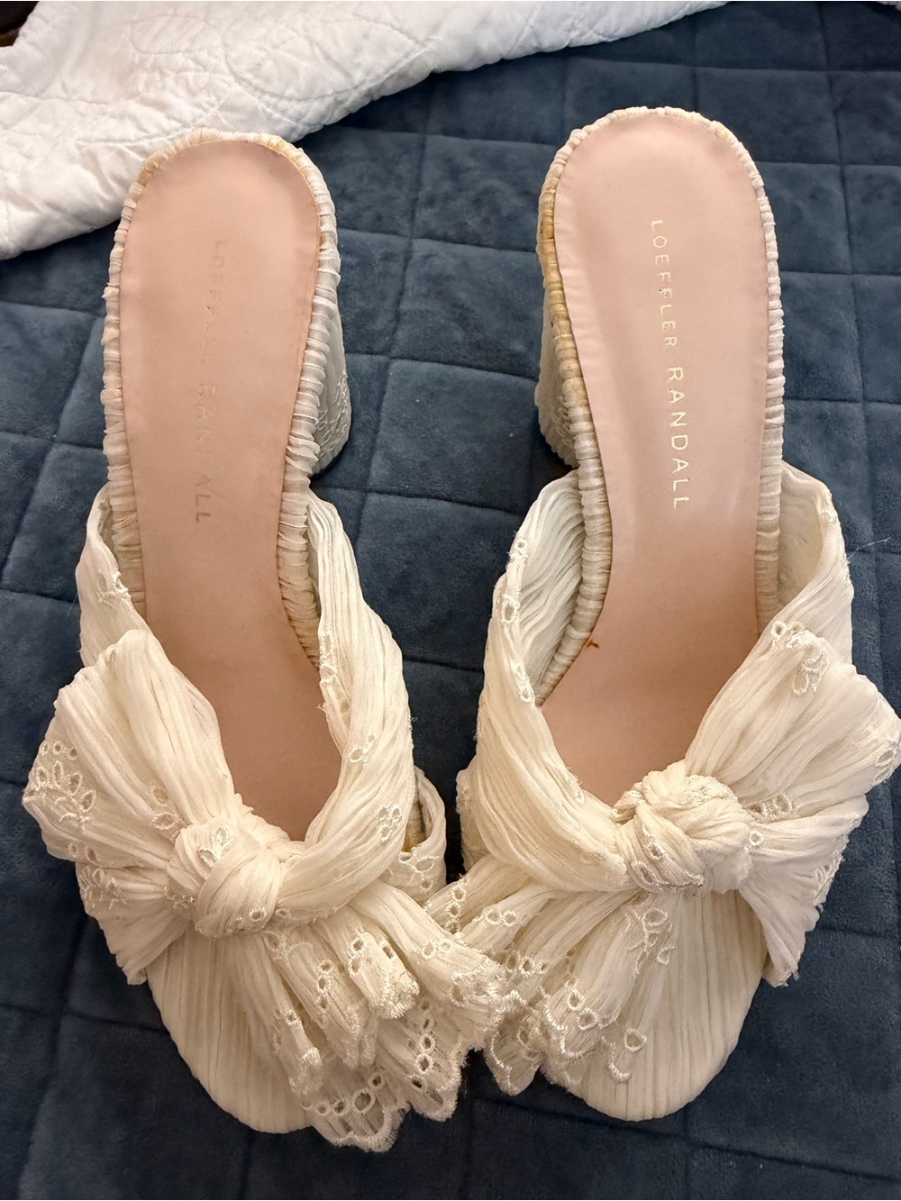 Loeffler Randall Penny Bow Heels Cream Size 7